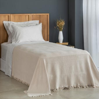 COLCHA SOLTEIRO 160X220 JACQUE C/FRANJA BEGE