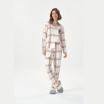 PIJAMA MANGA LONGA COM ABERTURA XADREZ