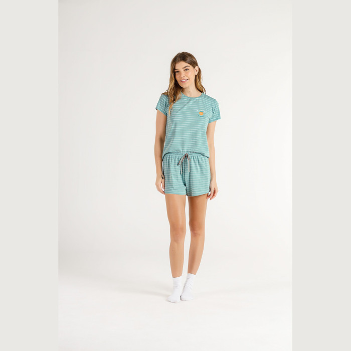 SHORT DOLL MANGA CURTA PEACH LISTRADO VERDE