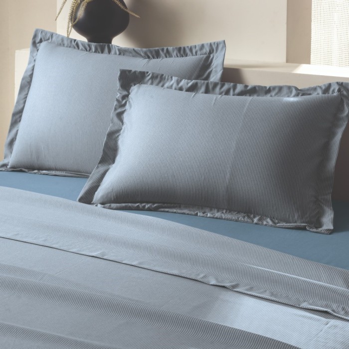 JG LENÇOL CASAL TOQUE ACETINADO STRIPE AZUL