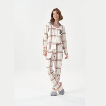 PIJAMA MANGA LONGA COM ABERTURA XADREZ