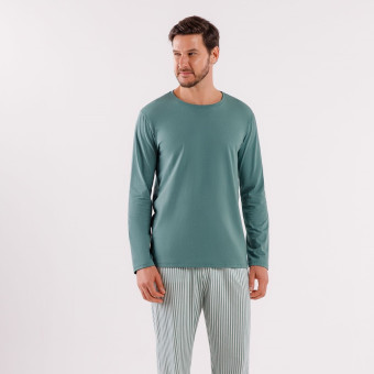 PIJAMA MASCULINO MALHA COMFORT LISTRADO VERDE
