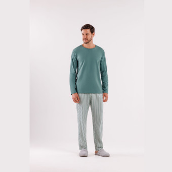PIJAMA MASCULINO MALHA COMFORT LISTRADO VERDE