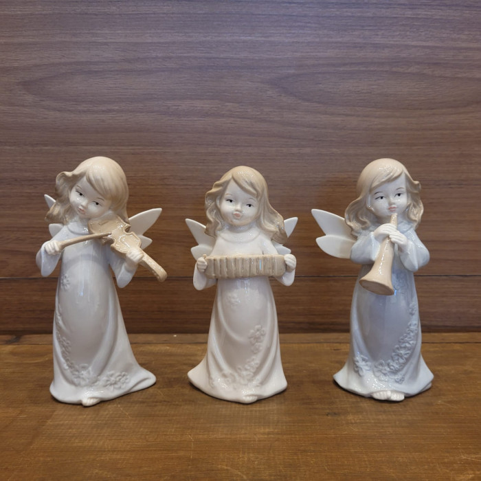 KIT 3 ANJOS 15,5CM MUSICAL PORCELANA