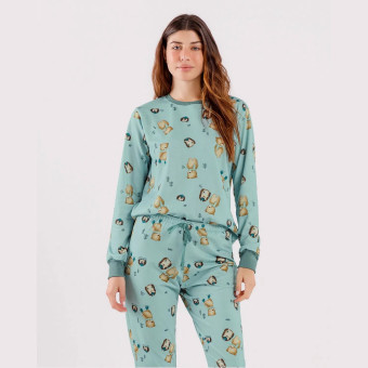 PIJAMA MOLETINHO URSO E PORCO-ESPINHO VERDE