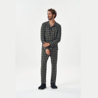PIJAMA MANGA LONGA BOTÃO XADREZ CHUMBO