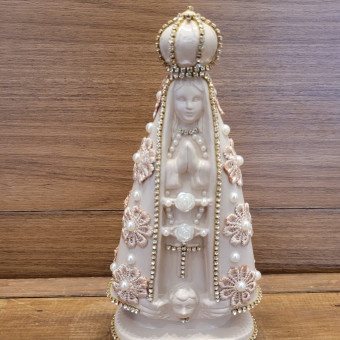 NOSSA SENHORA APARECIDA COM APLIQUE 20CM CAFE