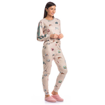 PIJAMA LONGO CATS VERDE ESCURO