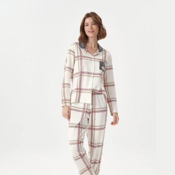 PIJAMA MANGA LONGA COM ABERTURA XADREZ