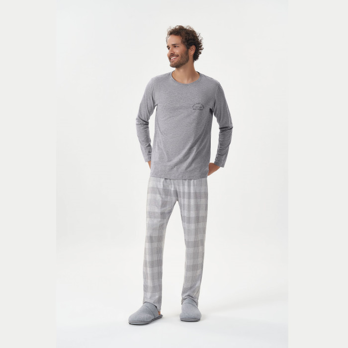 PIJAMA MANGA LONGA MASCULINO MESCLADO CINZA
