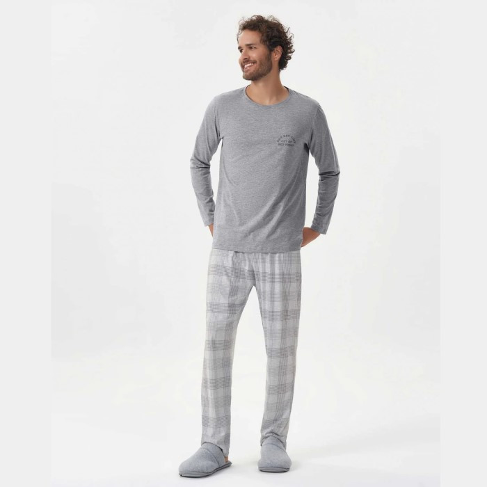 PIJAMA MANGA LONGA MASCULINO MESCLADO CINZA