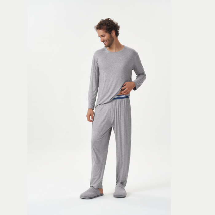 PIJAMA MANGA LONGA MASCULINO CINZA