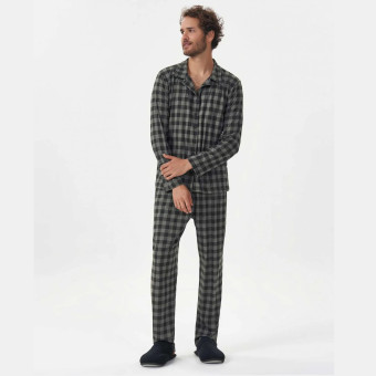 PIJAMA MANGA LONGA BOTÃO XADREZ CHUMBO