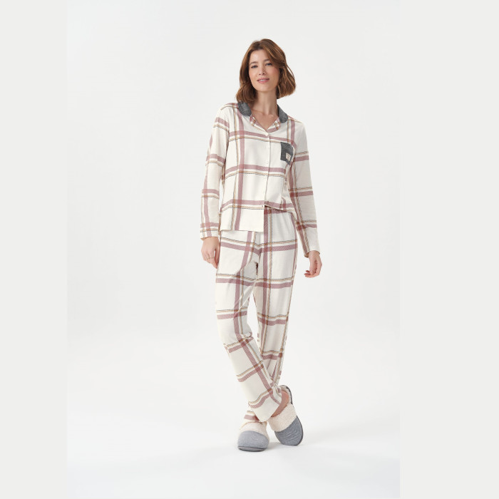 PIJAMA MANGA LONGA COM ABERTURA XADREZ