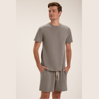 PIJAMA MANGA CURTA MARROM LISO