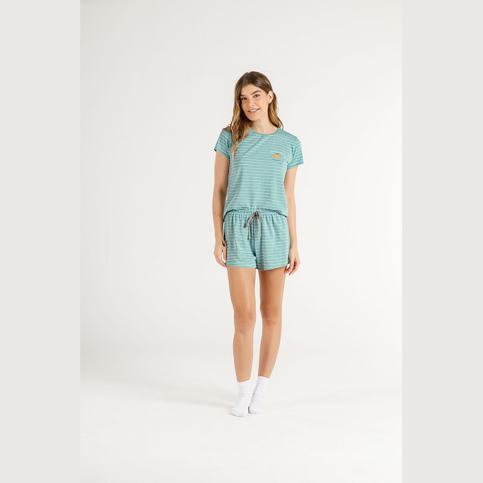 SHORT DOLL MANGA CURTA PEACH LISTRADO VERDE