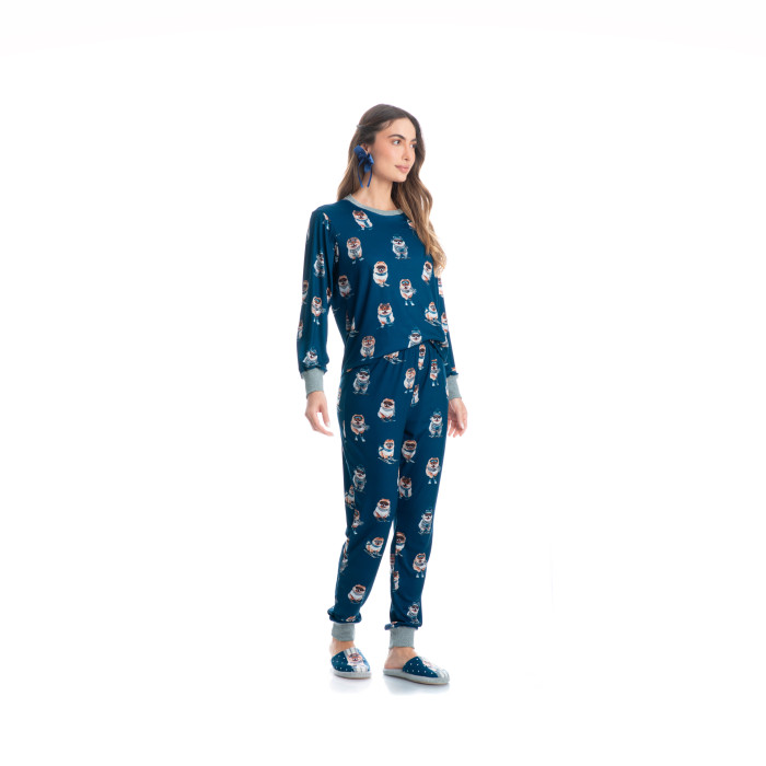 PIJAMA LONGO LYLA SKI AZUL MEDIO
