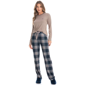 PIJAMA LONGO FEMININO NIGHT CHESS MARINHO