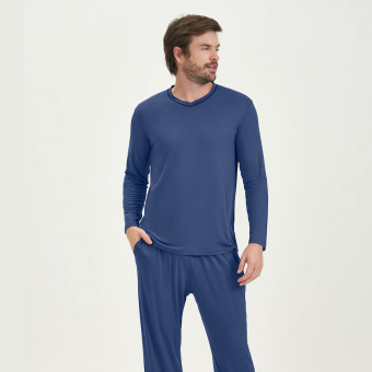 PIJAMA MANGA LONGA VISCO AZUL