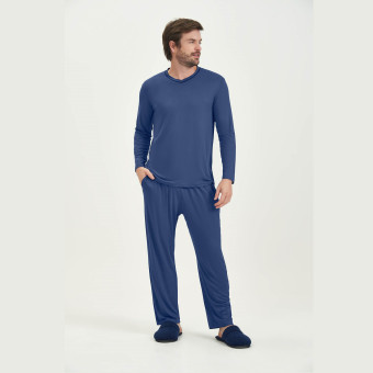 PIJAMA MANGA LONGA VISCO AZUL