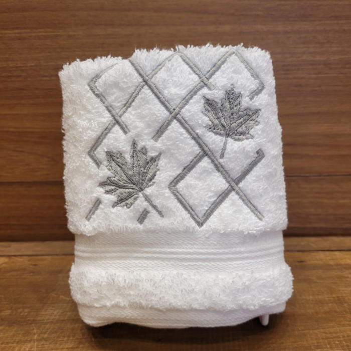 TOALHA LAVABO LOSANGOS E FOLHAS BRANCO