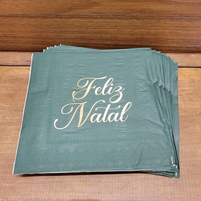GUARDANAPO DE PAPEL FELIZ NATAL VERDE 