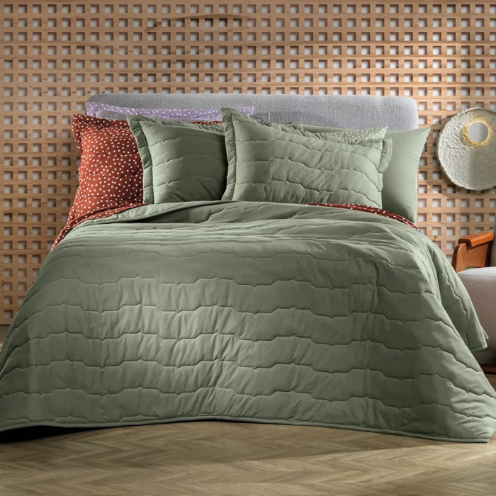 COLCHA QUEEN MALHA FIO PENTEADO VERDE BOND