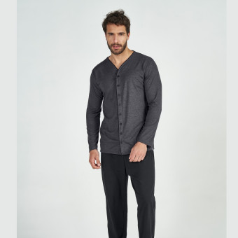 PIJAMA MANGA LONGA C/ ABERTURA PRETO