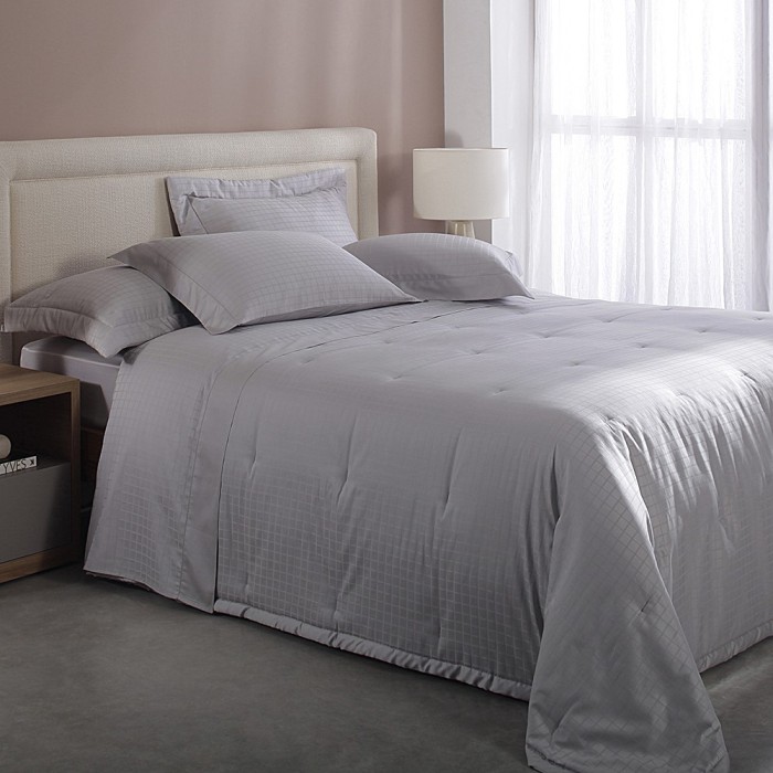 COLCHA KING DAMASK SQUARE CINZA