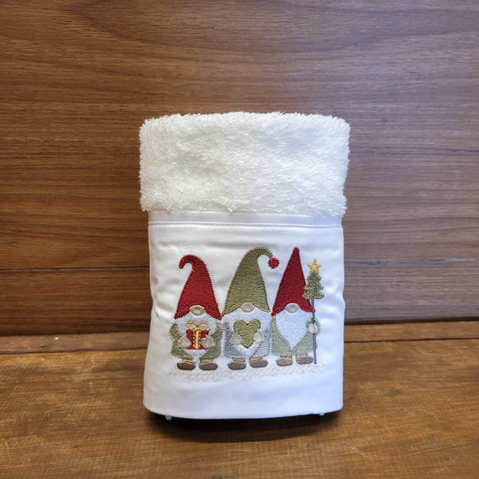 TOALHA LAVABO NATAL TRÊS GNOMOS VERMELHO E VERDE