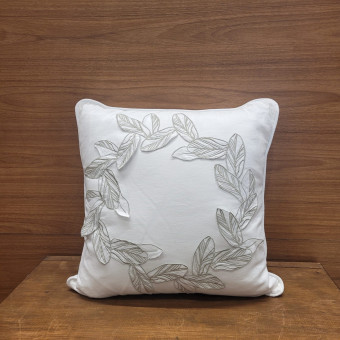 ALMOFADA 50X50 LA TERRA BRANCO LINHO FOLHAS