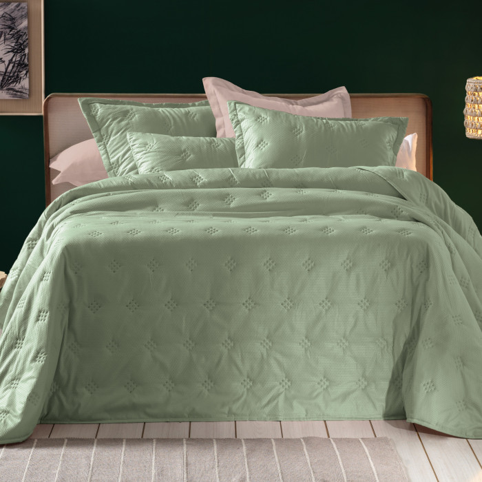 COLCHA KING TOQUE ACETINADO ANARRUGA VERDE WIND
