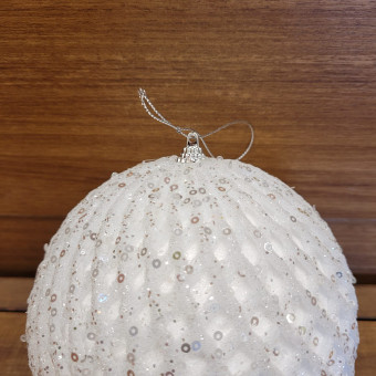BOLA LOSANGOS C/GLITTER BRANCO 15CM