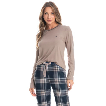 PIJAMA LONGO FEMININO NIGHT CHESS MARINHO