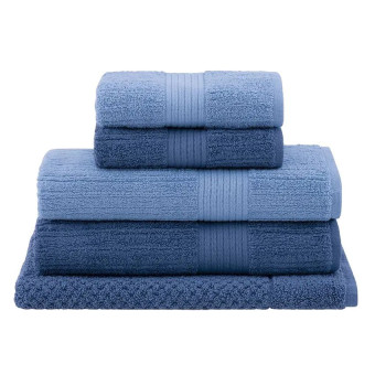 JG TOALHAS 5 PCS FIO PENTEADO CANELADO AZUL