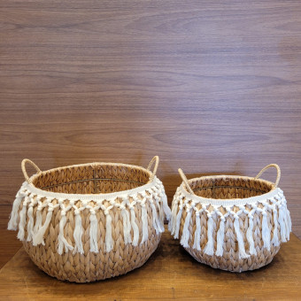 KIT 2 CESTOS RUSTICOS EM FIBRA NATURAL