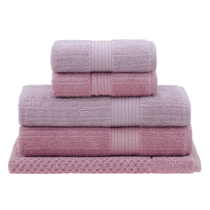JG TOALHAS 5 PCS FIO PENTEADO CANELADO ROSA