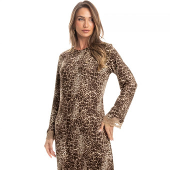 CAMISAO LONGO LEOPARDO MARROM
