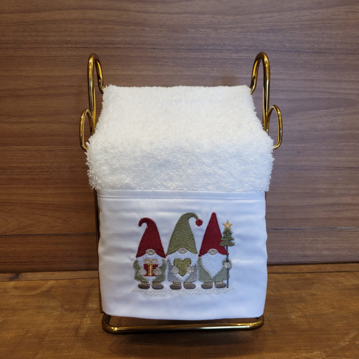 TOALHA LAVABO NATAL TRÊS GNOMOS VERMELHO E VERDE