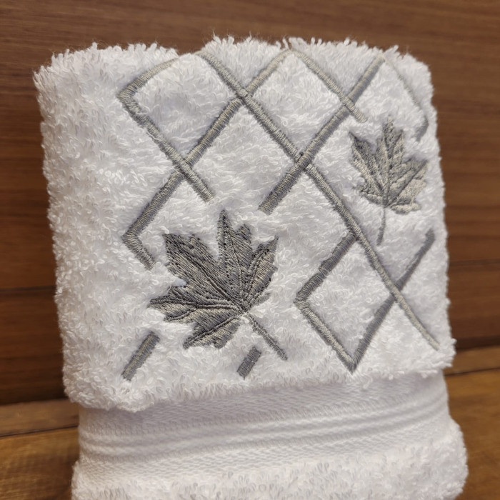 TOALHA LAVABO LOSANGOS E FOLHAS BRANCO