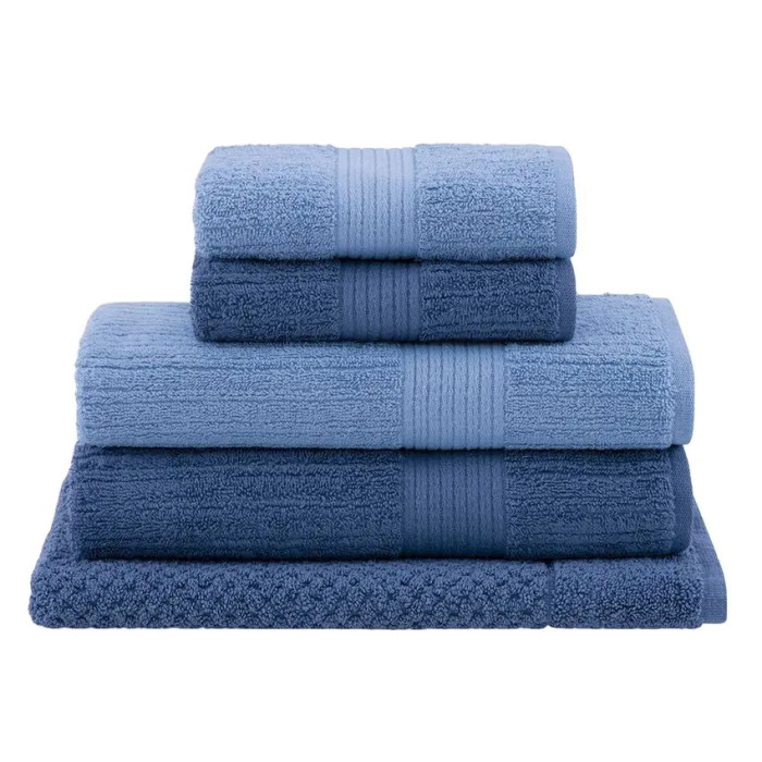 JG TOALHAS 5 PCS FIO PENTEADO CANELADO AZUL