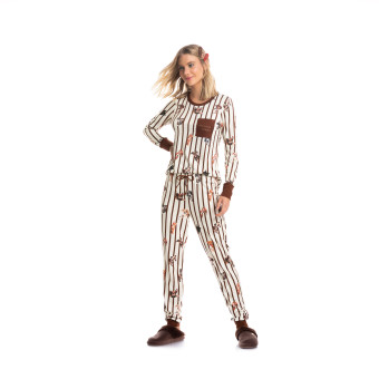 PIJAMA LONGO VIRA LATAS MARROM ESCURO