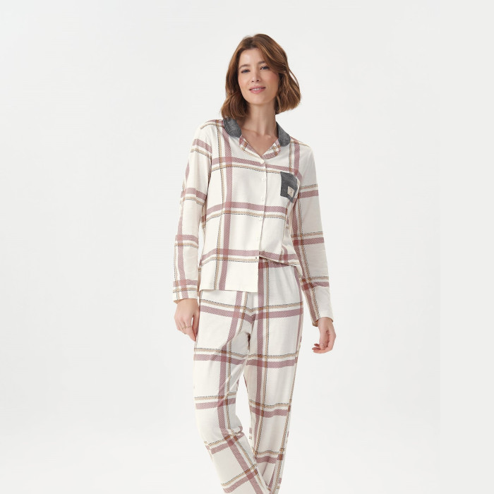 PIJAMA MANGA LONGA COM ABERTURA XADREZ