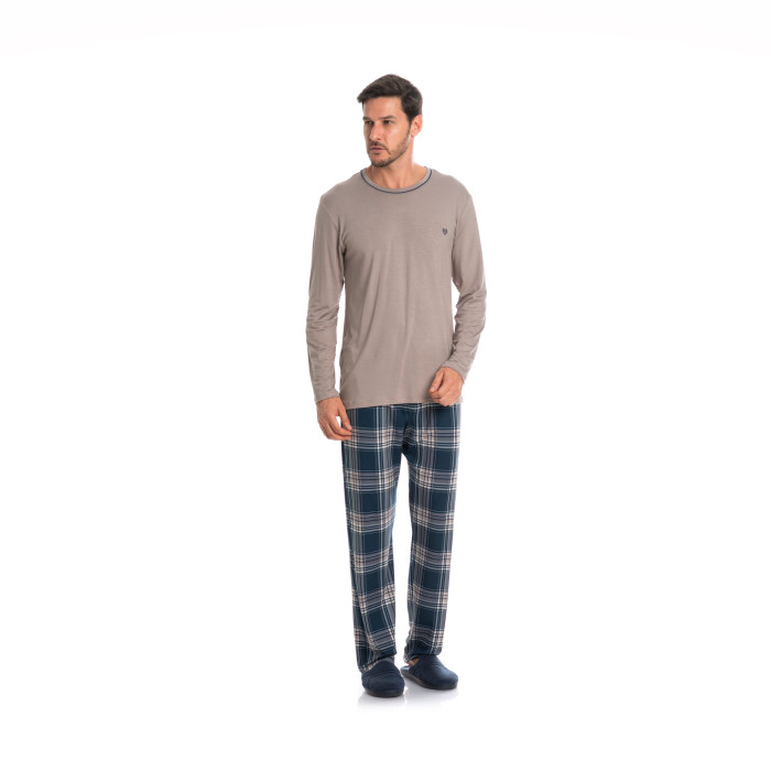 PIJAMA LONGO MASCULINO NIGHT CHESS MARINHO