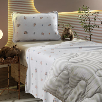 JG LENÇOL SOLTEIRO MUNDO KIDS MALHA CAPIVARA