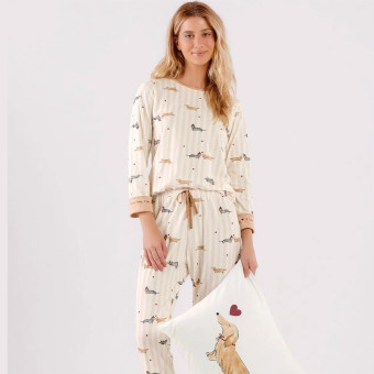 PIJAMA MALHA CACHORRINHOS SALSICHAS BEGE