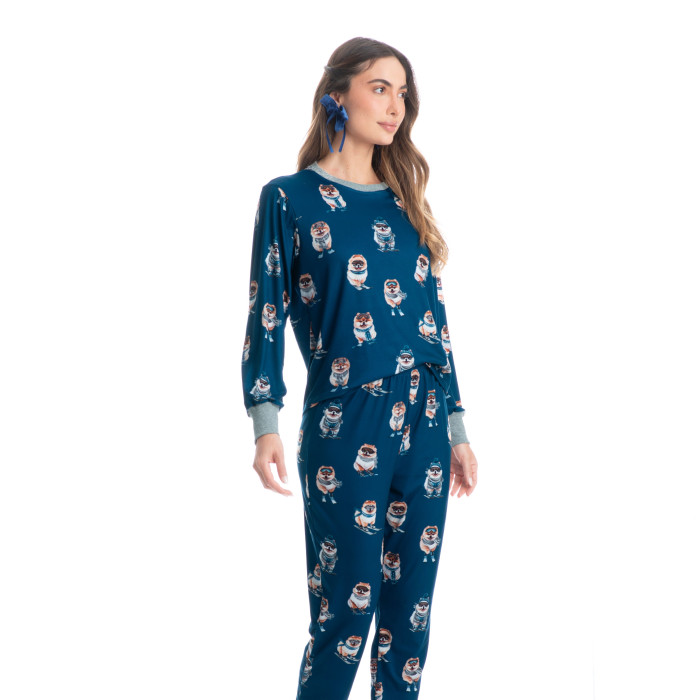 PIJAMA LONGO LYLA SKI AZUL MEDIO