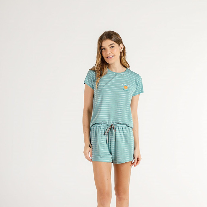 SHORT DOLL MANGA CURTA PEACH LISTRADO VERDE