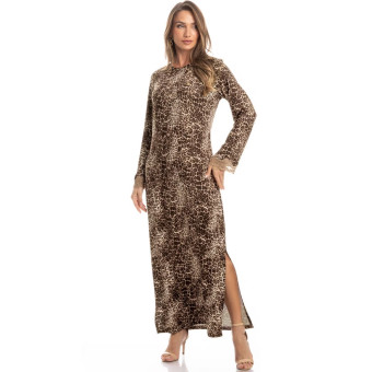 CAMISAO LONGO LEOPARDO MARROM