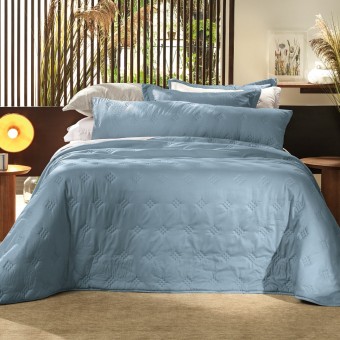 COLCHA CASAL TOQUE ACETINADO ANARRUGA AZUL CHICORI